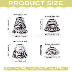 120Pcs 4 Style Tibetan Style Alloy Bead Cone&nbsp;FIND-LP0002-08