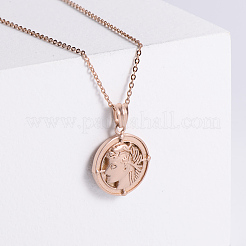 Vintage Style Men's Stainless Steel Flat Round with Portrait Pendant Necklaces for Casual Wear&nbsp;MN8587