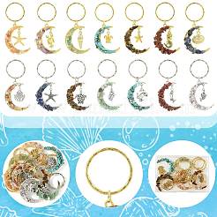 7Pcs Natural & Synthetic Gemstone Moon Keychains&nbsp;KEYC-FS00046-02