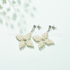 Glass Pearl Braided Star Stud Earrings&nbsp;EJEW-JE04982-01
