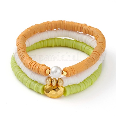 3Pcs 3 Styles Polymer Clay Heishi Beads Stretch Bracelets Sets&nbsp;BJEW-JB05920-1