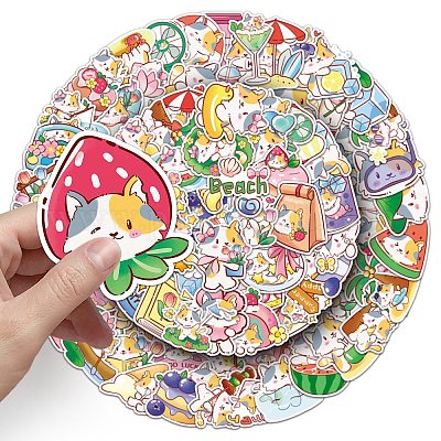 100Pcs Cat PET Stickers&nbsp;PW-WG73224-01-1