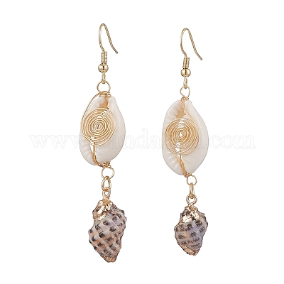 3Pairs Brass & Shell Dangle Earrings&nbsp;EJEW-JE06323-1