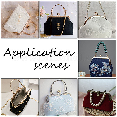 2Pcs Colors Alloy Purse Frames, with Imitation Bamboo Stick Handle ABS  Plastic Pearl Beads, for Knitting Bags, Mixed Color, 1pc/color