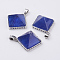Watermelon Stone Glass Pendants, with Brass Finding, Pyramid, Platinum, 28.5x32x13mm, Hole: 3.5x6mm