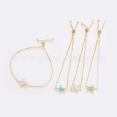 Adjustable Brass Bolo Bracelets, Slider Bracelets, Box chains, with Synthetic Opal, Turtle, Golden, Mixed Color, 9-1/2 inch(24cm)x1mm