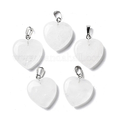 Natural Quartz Crystal Pendants, Rock Crystal Pendants, Heart, with Brass Findings, Platinum, 22~23x19.5~20.5x6~7.5mm, Hole: 5x7~8mm