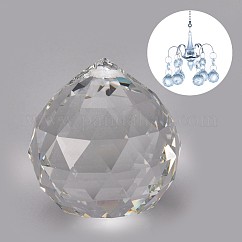Transparent K9 Glass Pendants, Crystal Ball Prism Hanging Pendants, for Ceiling Chandelier, Windows, Feng Shui, Teardrop, Clear, 45.5x40.5mm, Hole: 1.6mm