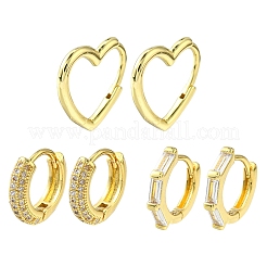 3Pairs 3 Style Clear Cubic Zirconia Heart & Rectangle & Ring Hoop Earrings&nbsp;EJEW-YW0001-05