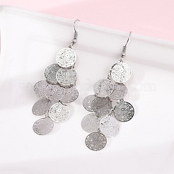 430 Stainless Steel Flat Round Dangle Earrings&nbsp;EJEW-A137-12P