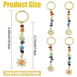 8Pcs 4 Styles Alloy Cat Eye Sun Pendant with Gemstone Chip Keychains&nbsp;KEYC-YW00252