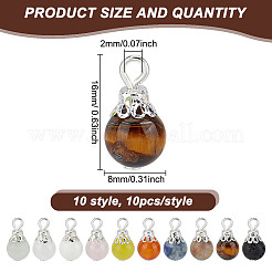 100Pcs 10 Styles Natural Mixed Gemstone Pendants&nbsp;PALLOY-GO00003