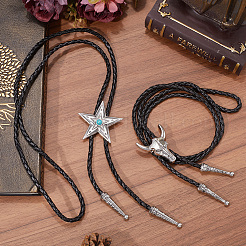 2Pcs 2 Styles Adjustable Vintage PU Leather Bolo Tie&nbsp;NJEW-GF0001-13AS