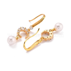 Moon with Imitation Pearl Beads Sparkling Cubic Zirconia Dangle Earrings for Her&nbsp;ZIRC-C025-26G
