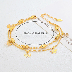 Vintage Beach Brass Bowknot Tassel Double Layer Chain Anklets for Women&nbsp;UO2435