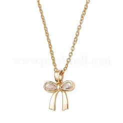 Brass Pave Clear Cubic Zirconia Bowknot Pendant 304 Stainless Steel Cable Chain Necklaces for Women&nbsp;NJEW-JN05356