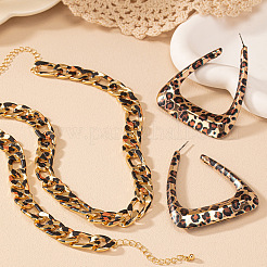 Leopard Print Alloy Oval Link Chain Necklaces & Bracelets & Triangle Stud Earring Sets&nbsp;FS-WG20E63-01