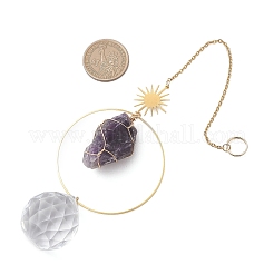 3Pcs Nuggets Natural Amethyst & Fluorite & Rose Quartz & Glass Round Hanging Suncatchers&nbsp;HJEW-JM04660
