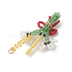 3Pcs 3D Glass Seed Beaded Bouquet with Bowknot Pendants&nbsp;PALLOY-MZ01153