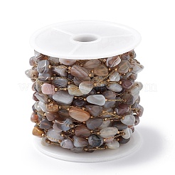 304 Stainless Steel Nuggets Natural Botswana Agate Link Chains&nbsp;CHS-P016-49G-02