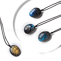 Natural Labradorite Oval Pendant Necklaces&nbsp;PW-WGBBC83-01
