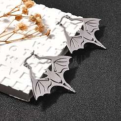 Non-Tarnish 304 Stainless Steel Bat Hoop Earrings for Women&nbsp;EJEW-R156-07P