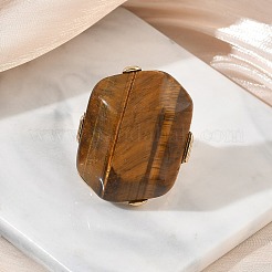 Natural Tiger Eye & Alloy Finger Rings for Women&nbsp;RJEW-G375-01G-03