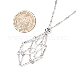 304 Stainless Steel Empty Macrame Pouch Pendant Singapore Chain Necklaces&nbsp;NJEW-JN05284-02