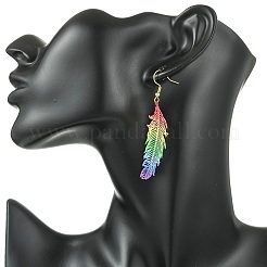3 Pairs Feather Spray Painted 430 Stainless Steel Dangle Earrings&nbsp;EJEW-JE07003