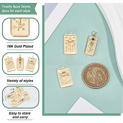 6Pcs 3 Style Embossed Brass Micro Pave Clear & Purple Cubic Zirconia Pendants&nbsp;ZIRC-BC0001-10