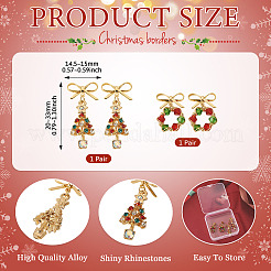 2 Pairs 2 Styles Bowknot with Wreath & Christmas Tree Alloy GLass Dangle Stud Earrings&nbsp;EJEW-TA00699