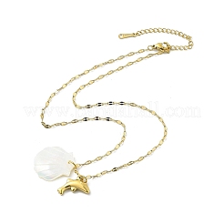 Summer Beach Natural Shell & 304 Stainless Steel Pendant Necklaces for Women&nbsp;NJEW-P323-01A-G