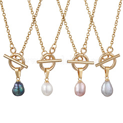 Natural Pearl Potato Pendant 304 Stainless Steel Cable Chain OT Necklaces&nbsp;NJEW-JN05951