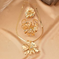 Flower Alloy Rhinestones Pendant Necklaces & Rings & Cuff Bangles Sets for Women&nbsp;FS-WG14933-01