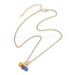 3 Cube Faceted Glass Pendant 304 Stainless Steel Cable Chain Necklaces for Women&nbsp;NJEW-JN05711-01