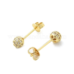Round Brass Micro Pave Clear Cubic Zirconia Stud Earrings&nbsp;EJEW-D311-107G