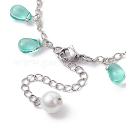 Alloy Starfish Scallop Shell Shape with Glass Teardrop Charm Bracelets&nbsp;BJEW-JB09983-02