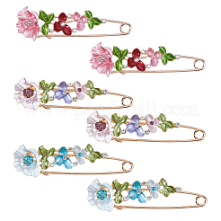 6Pcs 3 Styles Flower Alloy Rhinestone Safety Pin Brooches for Backpack Clothes&nbsp;JEWB-FH0002-57