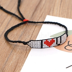 Glass Seed Wide Band with Word I Love U Heart Friendship Link Bracelet for Women&nbsp;BJEW-P269-11