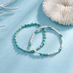 2Pcs 2 Style Natural Howlite & Glass Seed Round Beaded Stretch Bracelets Set for Women&nbsp;BJEW-JB09332