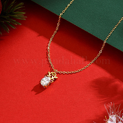 Brass Pave Clear Cubic Zirconia Christmas Deer Pendant Necklaces for Women&nbsp;VL6626
