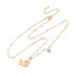 304 Stainless Steel Enamel Cute Cat Shape with Flower Pendant Necklaces for Women&nbsp;SA-CBA8F25-01B