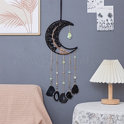 Copper Wire Wrapped Natural Obsidian Moon Hanging Ornaments&nbsp;PW-WG39344-01