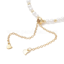Shell Pearl & Brass Round Beaded Slider Bracelets&nbsp;BJEW-JB13324-01
