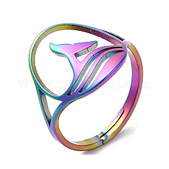Ion Plating(IP) 304 Stainless Steel Whale Tail Adjustable Ring for Women&nbsp;RJEW-M149-01RC