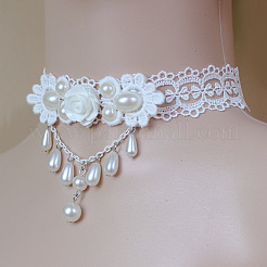 Iron Resin Polyester Lace Ribbon PE Teardrop Tassel Choker Necklaces&nbsp;FS-WGF6CA4-01