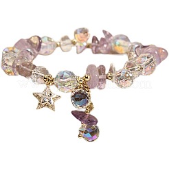 Alloy Rhinestone Star Charm Glass Beaded Stretch Bracelets for Women&nbsp;WG1458C-02