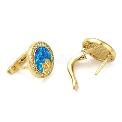 Flat Round with Bear Rack Plating Brass Micro Pave Cubic Zirconia Hoop Earrings&nbsp;EJEW-P277-02G