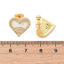 Heart Brass Micro Pave Clear Cubic Zirconia Stud Earrings&nbsp;KK-D363-12A-G