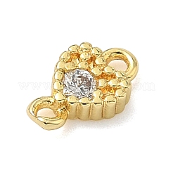 Brass Pave Cubic Zirconia Heart Connector Charms&nbsp;KK-G548-18G-03
